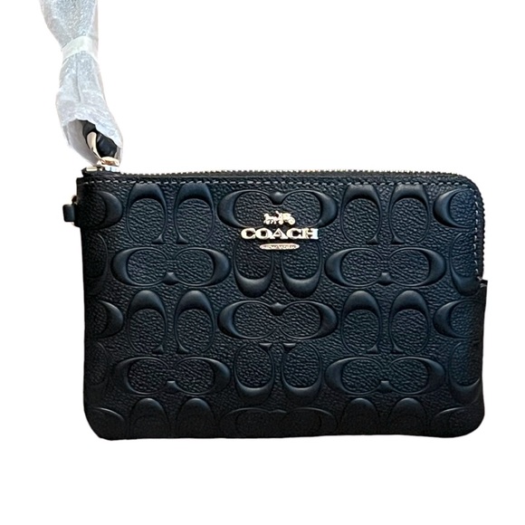 NIB Coach Signature Black Corner Zip Wristlet with Gold Hardware Box Included - Picture 1 of 7